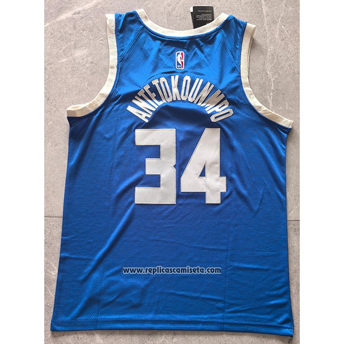 Camiseta Milwaukee Bucks Giannis Antetokounmpo #34 Ciudad 2024-25 Azul